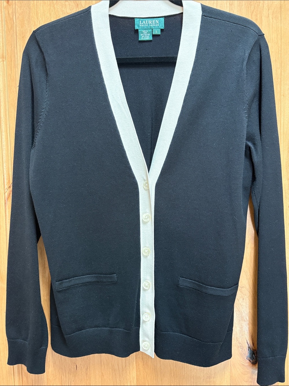 Lauren Ralph Lauren Black Cardigan with Cream Trim